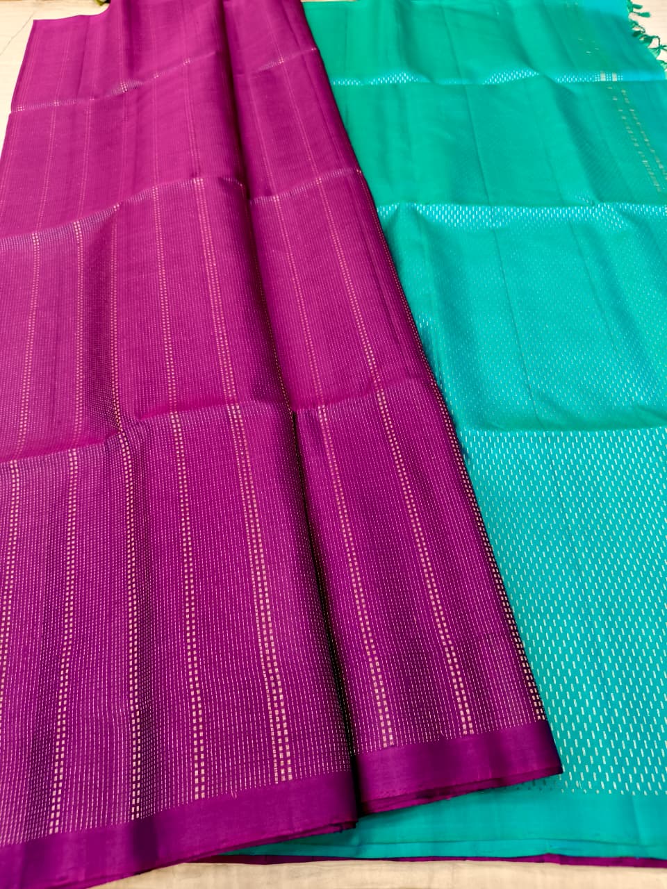 Purple Soft Silk Saree with All Over Gold Zari Thread Work