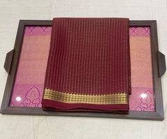 Rich Maroon Mysore Crepe Silk Saree With Golden Checks