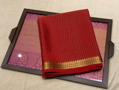 Scarlet Red Mysore Crepe Silk Saree With Golden Checks