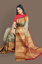 Sephia with Red Tissue Kanjivaram silk saree - MIRASILKS Sephia with Red Tissue Kanjivaram silk saree