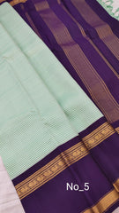 Spanish Green Checked Kanjivaram Saree With Dark Purple Pal