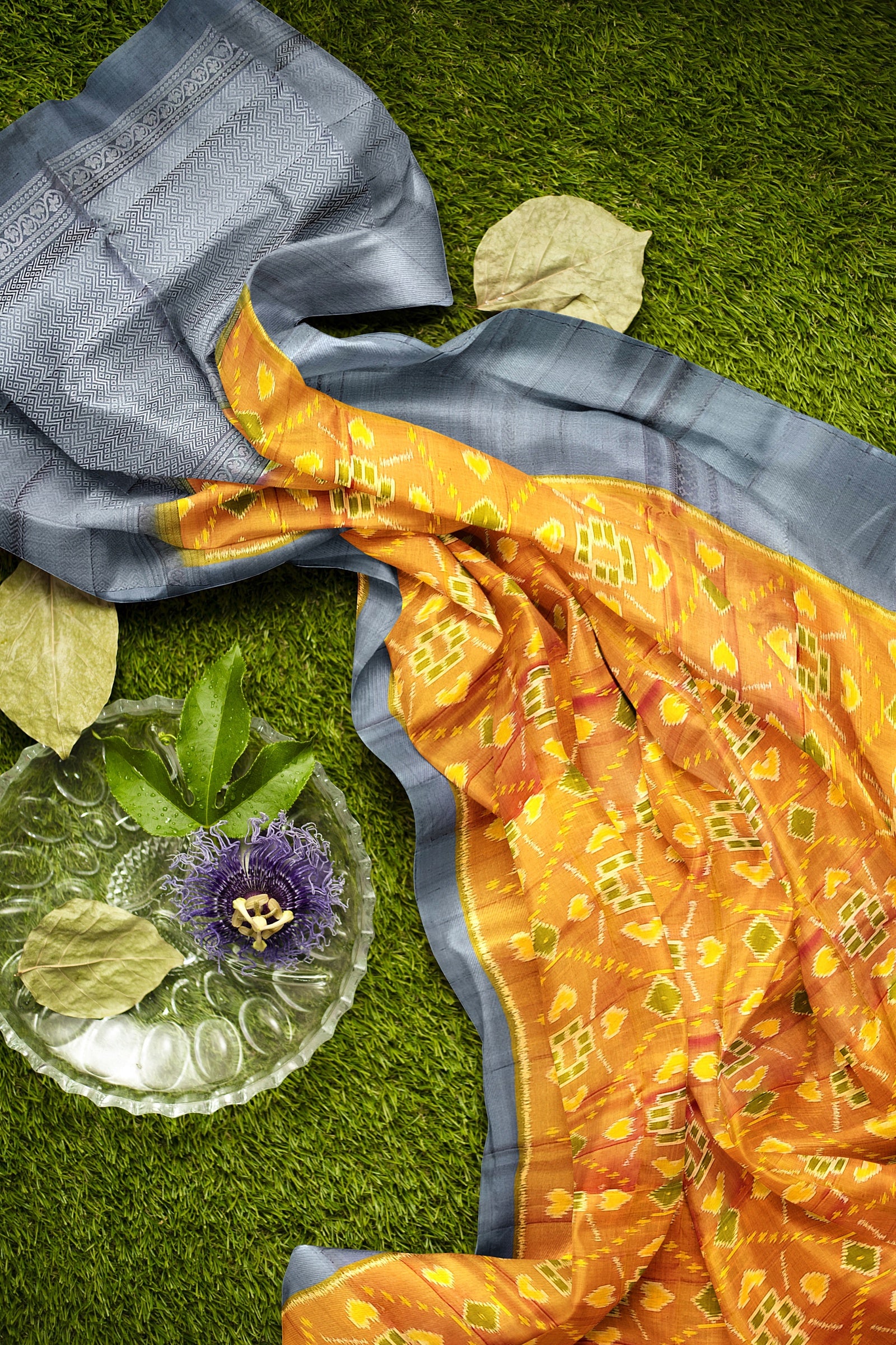 Mustard yellow with gray brocade patola soft silk saree - MIRASILKS Mustard yellow with gray brocade patola soft silk saree