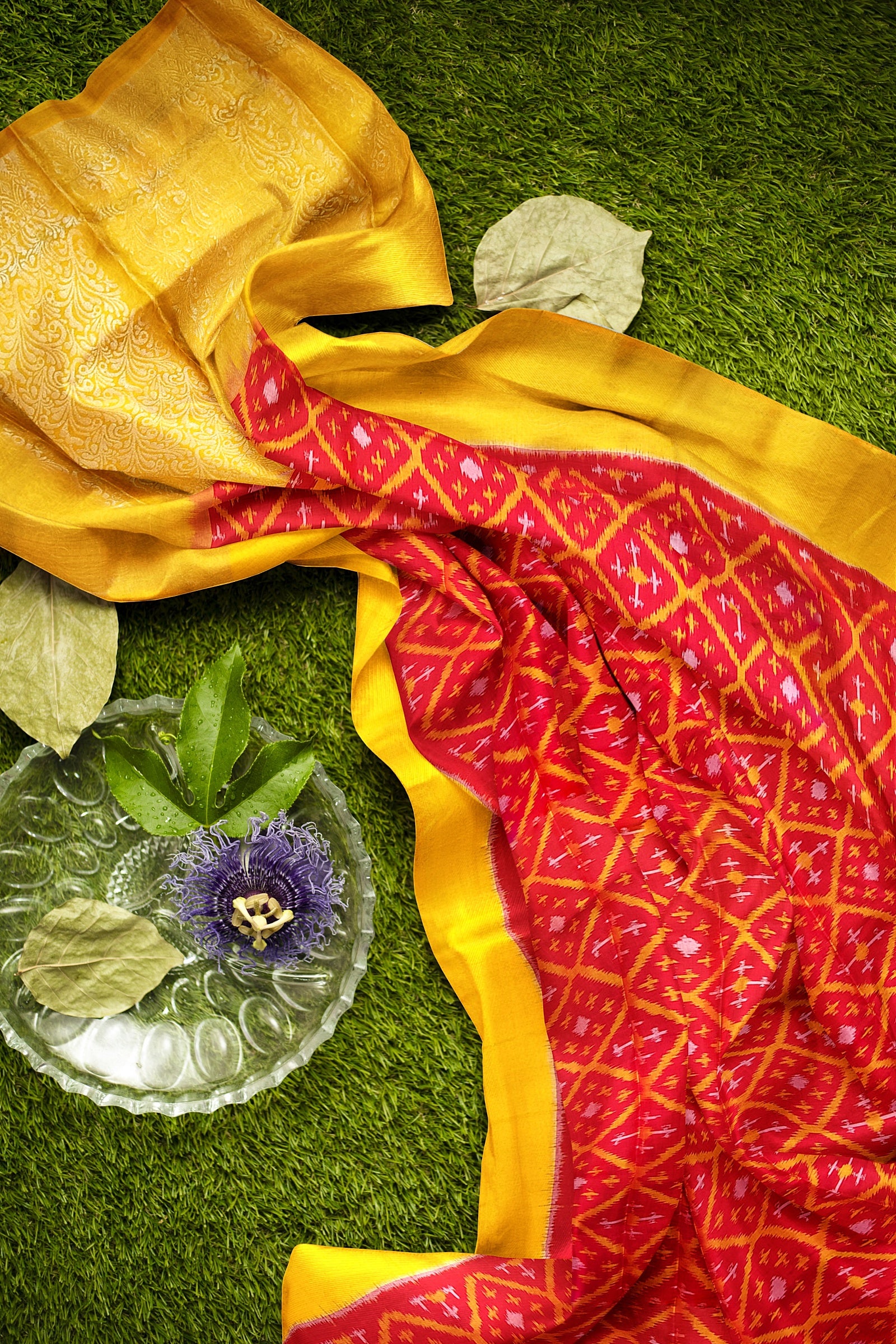 Fire red with orange yellow brocade patola soft silk saree - MIRASILKS Fire red with orange yellow brocade patola soft silk saree