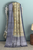 Hampshire gray with mid blue brocade patola soft silk saree - MIRASILKS Hampshire gray with mid blue brocade patola soft silk saree