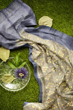 Hampshire gray with mid blue brocade patola soft silk saree - MIRASILKS Hampshire gray with mid blue brocade patola soft silk saree