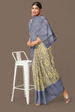Hampshire gray with mid blue brocade patola soft silk saree - MIRASILKS Hampshire gray with mid blue brocade patola soft silk saree