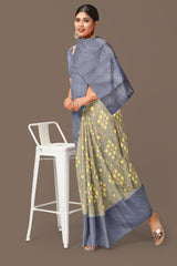 Hampshire gray with mid blue brocade patola soft silk saree - MIRASILKS Hampshire gray with mid blue brocade patola soft silk saree