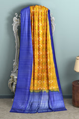 Pumpkin orange with royal blue brocade patola soft silk saree - MIRASILKS Pumpkin orange with royal blue brocade patola soft silk saree