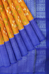 Pumpkin orange with royal blue brocade patola soft silk saree - MIRASILKS Pumpkin orange with royal blue brocade patola soft silk saree