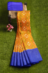 Pumpkin orange with royal blue brocade patola soft silk saree - MIRASILKS Pumpkin orange with royal blue brocade patola soft silk saree