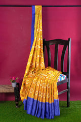 Pumpkin orange with royal blue brocade patola soft silk saree - MIRASILKS Pumpkin orange with royal blue brocade patola soft silk saree