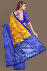 Pumpkin orange with royal blue brocade patola soft silk saree - MIRASILKS Pumpkin orange with royal blue brocade patola soft silk saree