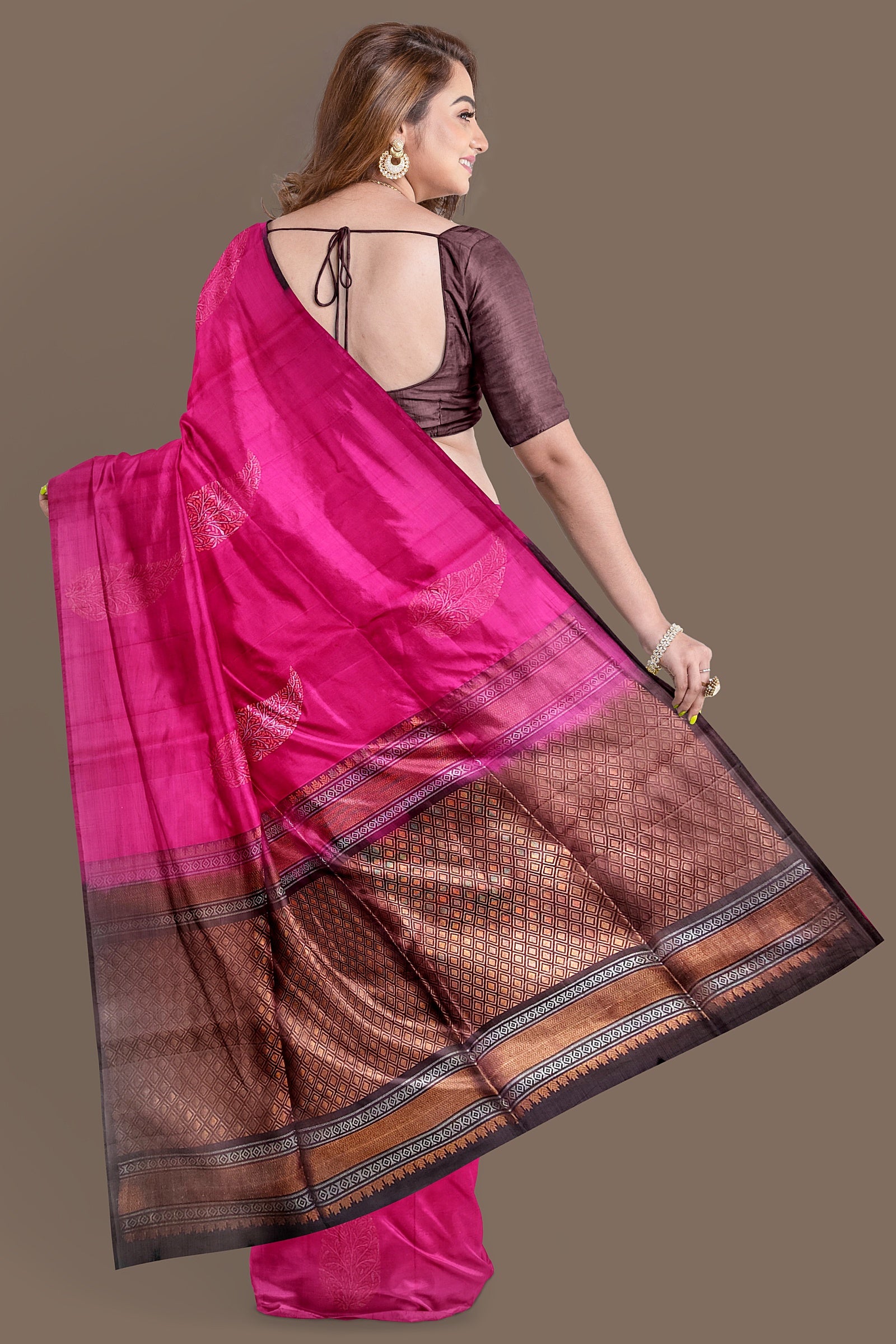 Rouge pink with brown soft silk saree - MIRASILKS Rouge pink with brown soft silk saree