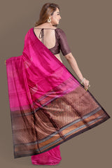 Rouge pink with brown soft silk saree - MIRASILKS Rouge pink with brown soft silk saree
