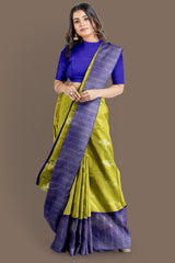 Olive Green with Navy blue soft silk saree - MIRASILKS Olive Green with Navy blue soft silk saree