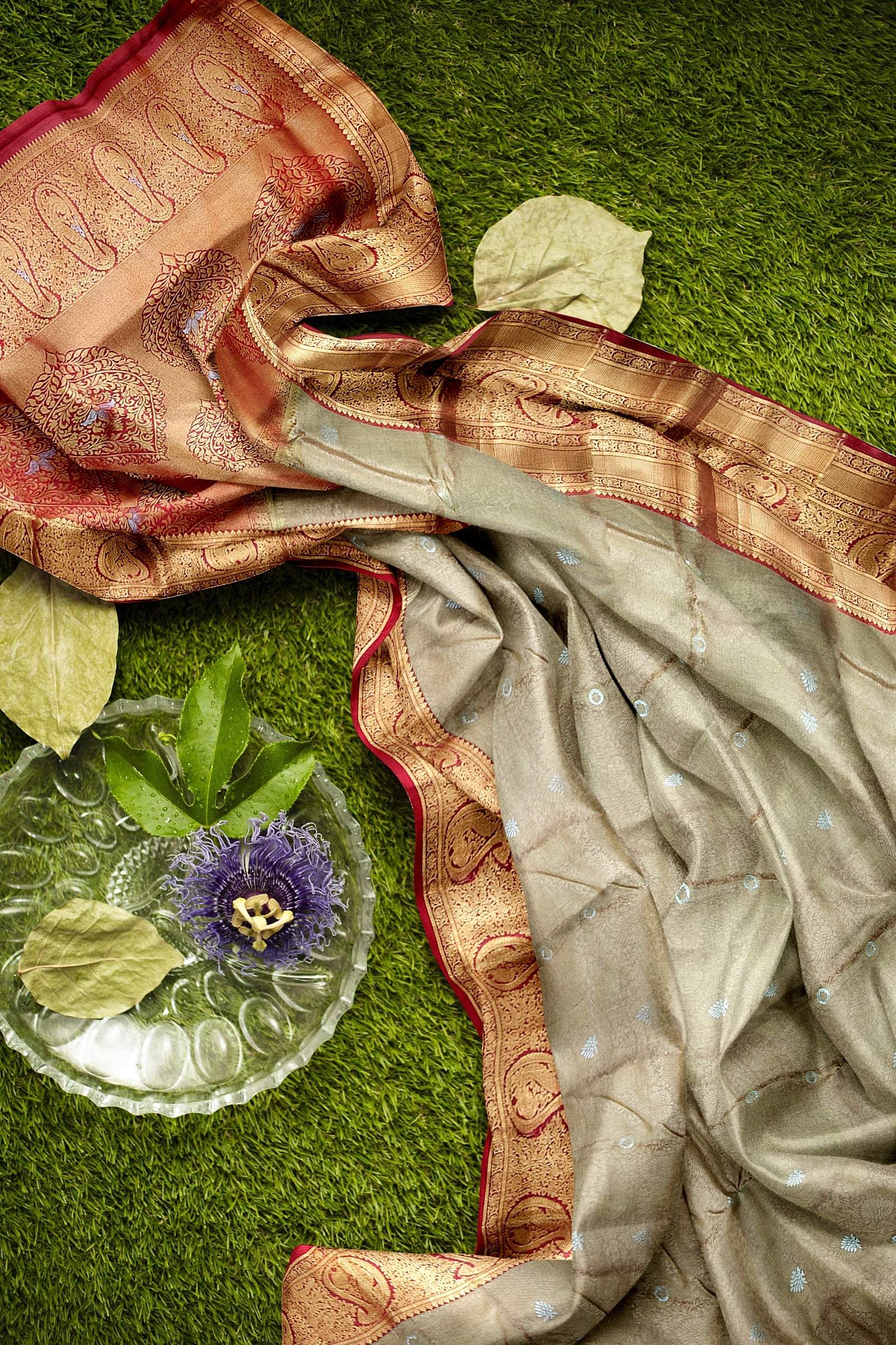 Sephia with Red Tissue Kanjivaram silk saree - MIRASILKS Sephia with Red Tissue Kanjivaram silk saree