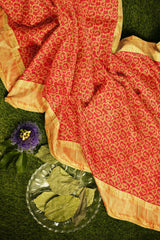 Paprika Red Kanjivaram Saree with Dark Green Border - MIRASILKS Paprika Red Kanjivaram Saree with Dark Green Border