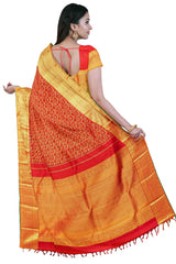 Paprika Red Kanjivaram Saree with Dark Green Border - MIRASILKS Paprika Red Kanjivaram Saree with Dark Green Border