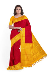 Maroon red with yellow gold Zari Border Kanjivaram Silk Saree - MIRASILKS Maroon red with yellow gold Zari Border Kanjivaram Silk Saree