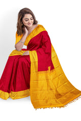 Maroon red with yellow gold Zari Border Kanjivaram Silk Saree - MIRASILKS Maroon red with yellow gold Zari Border Kanjivaram Silk Saree