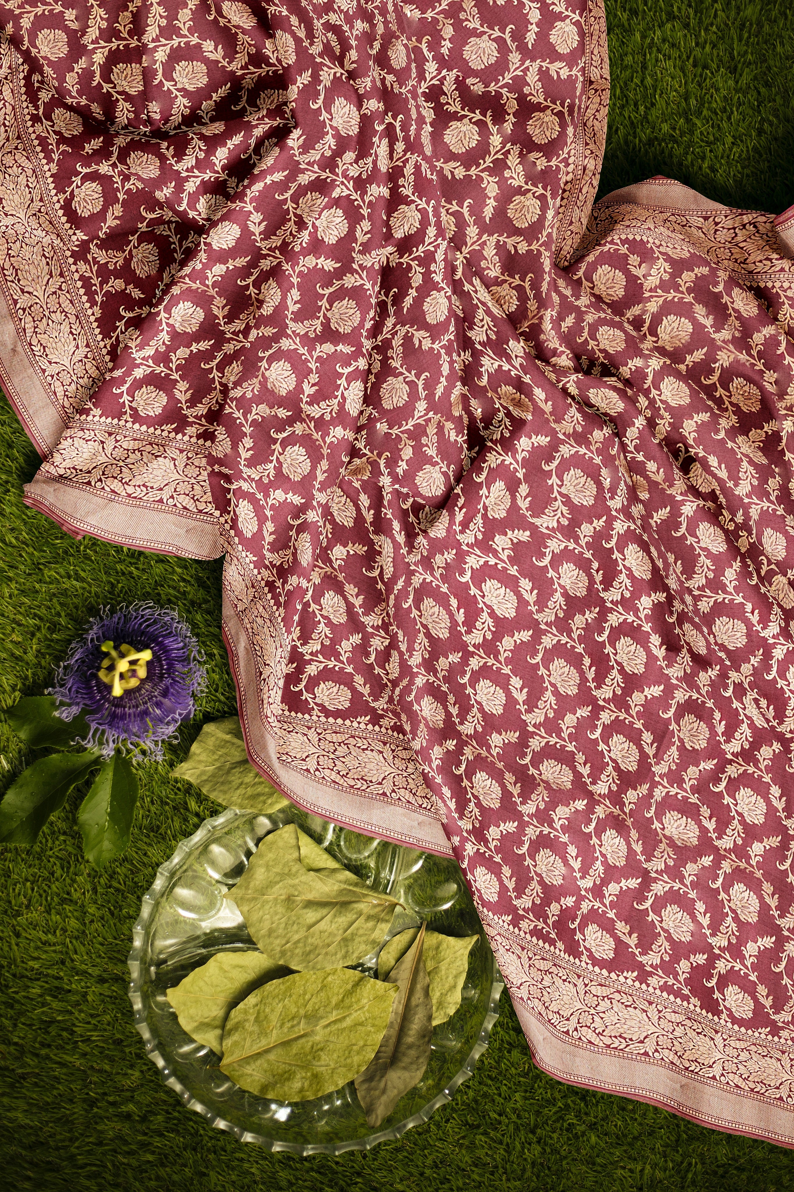Windsor Wine color Banaras Katan Jaal Saree - MIRASILKS Windsor Wine color Banaras Katan Jaal Saree