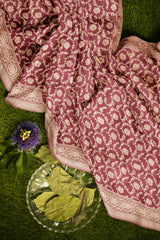 Windsor Wine color Banaras Katan Jaal Saree - MIRASILKS Windsor Wine color Banaras Katan Jaal Saree