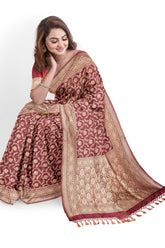 Windsor Wine color Banaras Katan Jaal Saree - MIRASILKS Windsor Wine color Banaras Katan Jaal Saree