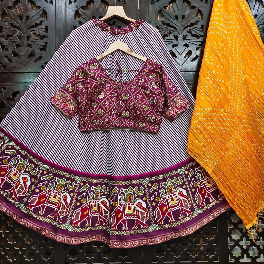 Magenta and yellow semi Silk lehenga - MIRASILKS Magenta and yellow semi Silk lehenga