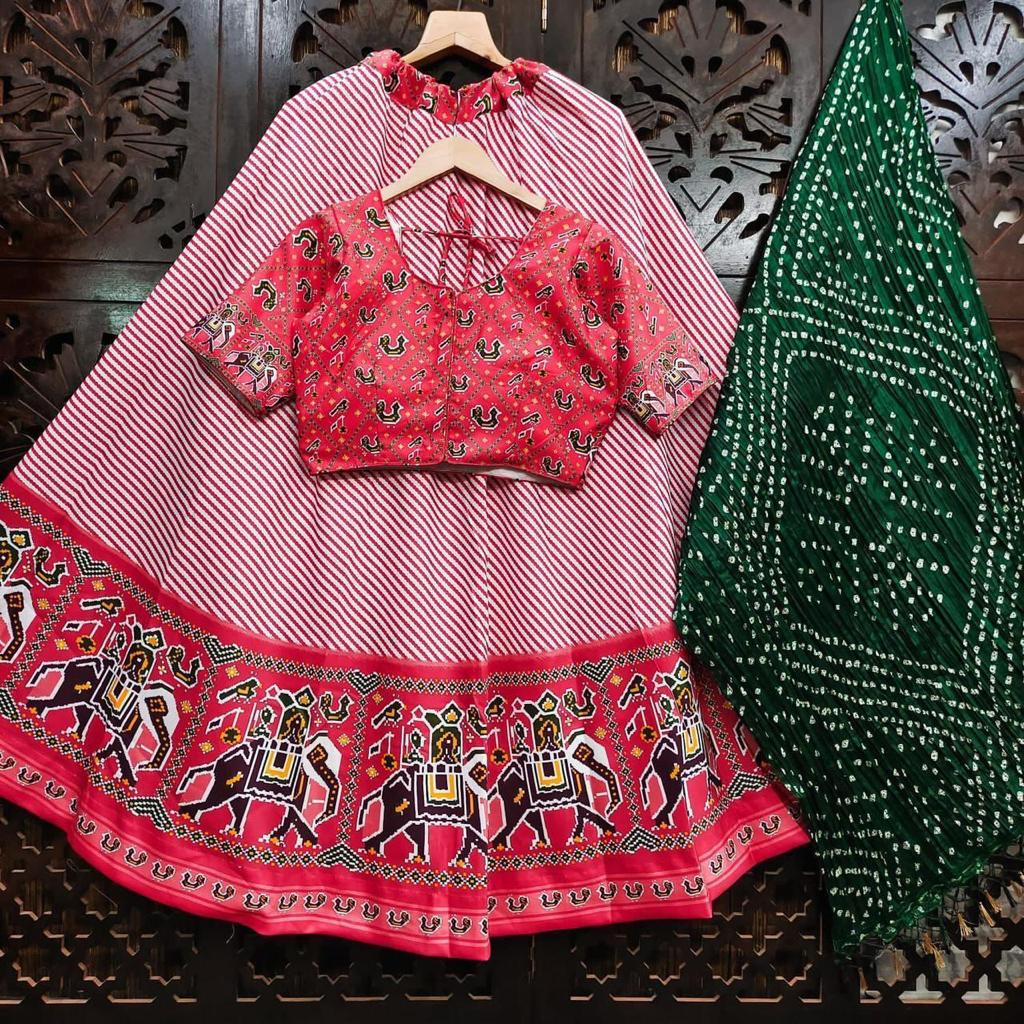 Pink and Bottle green semi Silk lehenga - MIRASILKS Pink and Bottle green semi Silk lehenga