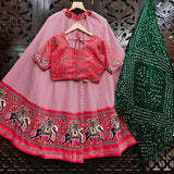 Pink and Bottle green semi Silk lehenga - MIRASILKS Pink and Bottle green semi Silk lehenga