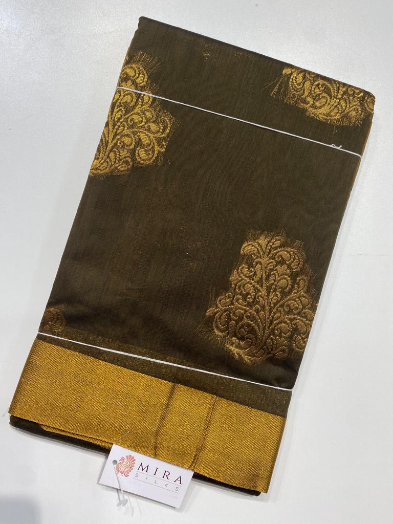 Cedar Brown floral silk cotton saree with Stitched Blouse - MIRASILKS Cedar Brown floral silk cotton saree with Stitched Blouse
