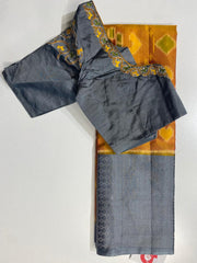 Mustard yellow with gray brocade patola soft silk saree - MIRASILKS Mustard yellow with gray brocade patola soft silk saree