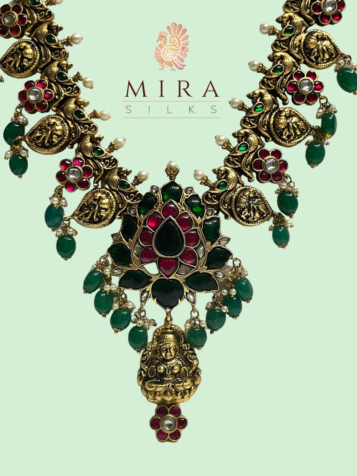 Antique Lakshmi Haram Set - MIRASILKS Antique Lakshmi Haram Set