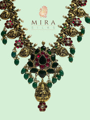 Antique Lakshmi Haram Set - MIRASILKS Antique Lakshmi Haram Set