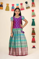 Purple and Turquoise Blue Pattu Pavadai Set - MIRASILKS Purple and Turquoise Blue Pattu Pavadai Set
