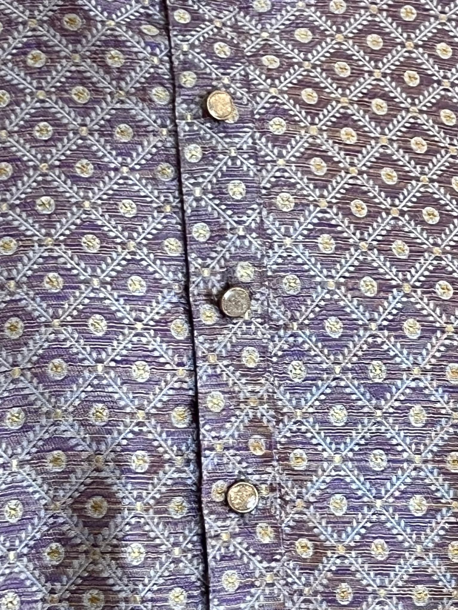 Smokey purple Jacquard With Gold Patterns Kurta Set for Men - MIRASILKS Smokey purple Jacquard With Gold Patterns Kurta Set for Men