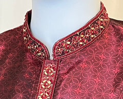 Deep Paprika Red Jacquard Kurta Set for Men - MIRASILKS Deep Paprika Red Jacquard Kurta Set for Men