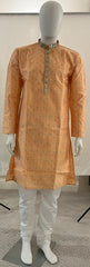 French Beige Jaquard Kurta Set for Men with Mirror Work - MIRASILKS French Beige Jaquard Kurta Set for Men with Mirror Work