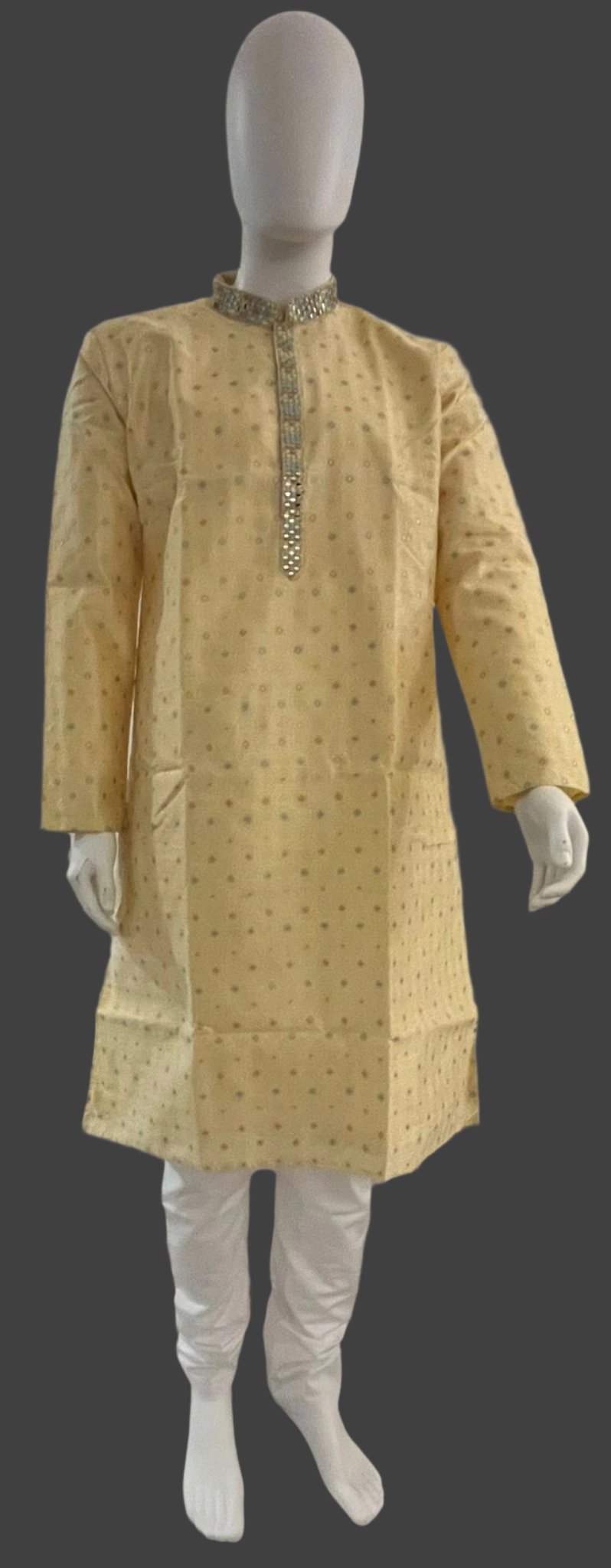 Beige Kurta Set for Men with Mirror Work - MIRASILKS Beige Kurta Set for Men with Mirror Work