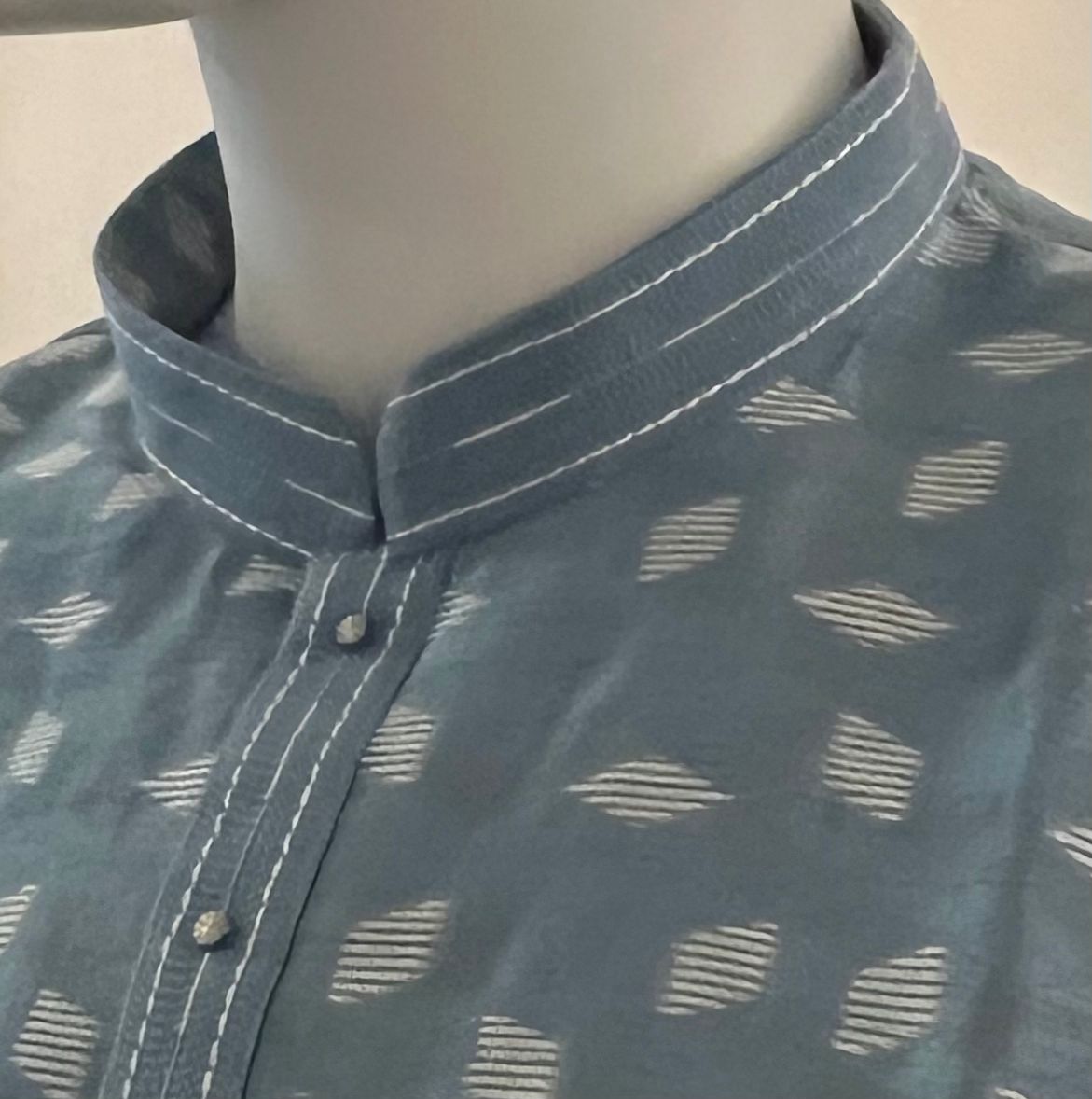 Grey Chikankari Kurta Set for Men with White Diamond Shape Patterns - MIRASILKS Grey Chikankari Kurta Set for Men with White Diamond Shape Patterns