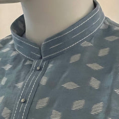 Grey Chikankari Kurta Set for Men with White Diamond Shape Patterns - MIRASILKS Grey Chikankari Kurta Set for Men with White Diamond Shape Patterns