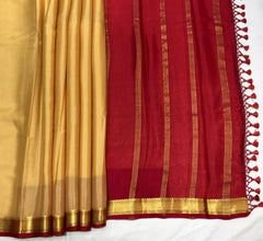 Chandan Yellow Mysore Silk With Red Pallu - MIRASILKS Chandan Yellow Mysore Silk With Red Pallu