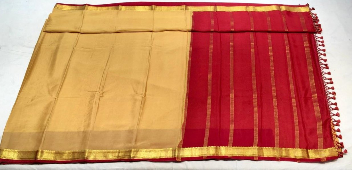 Chandan Yellow Mysore Silk With Red Pallu - MIRASILKS Chandan Yellow Mysore Silk With Red Pallu
