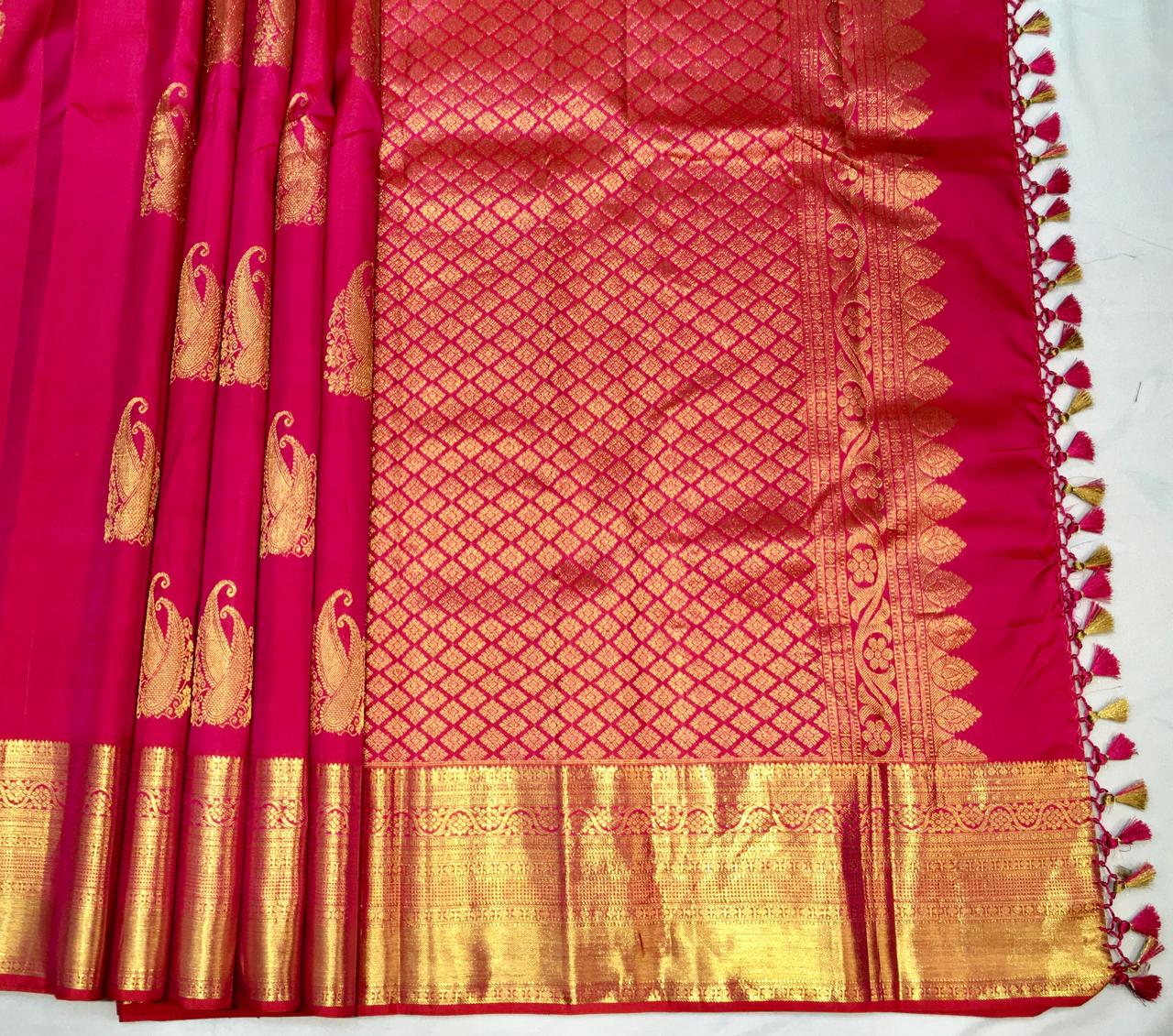 Lipstick Red Kanjivaram Saree With Broad Zari Border - MIRASILKS Lipstick Red Kanjivaram Saree With Broad Zari Border