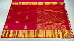 Lipstick Red Kanjivaram Saree With Broad Zari Border - MIRASILKS Lipstick Red Kanjivaram Saree With Broad Zari Border