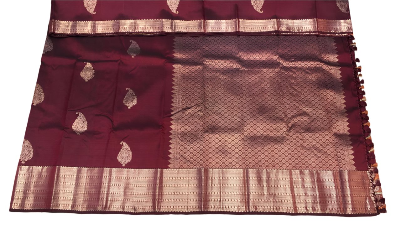 Maroon Kanchi with Silver Zari Pallu - MIRASILKS Maroon Kanchi with Silver Zari Pallu