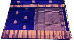 Sapphire Blue Kanchi with Gold Zari Pallu - MIRASILKS Sapphire Blue Kanchi with Gold Zari Pallu