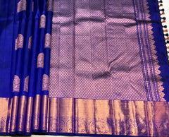 Sapphire Blue Kanchi with Gold Zari Pallu - MIRASILKS Sapphire Blue Kanchi with Gold Zari Pallu