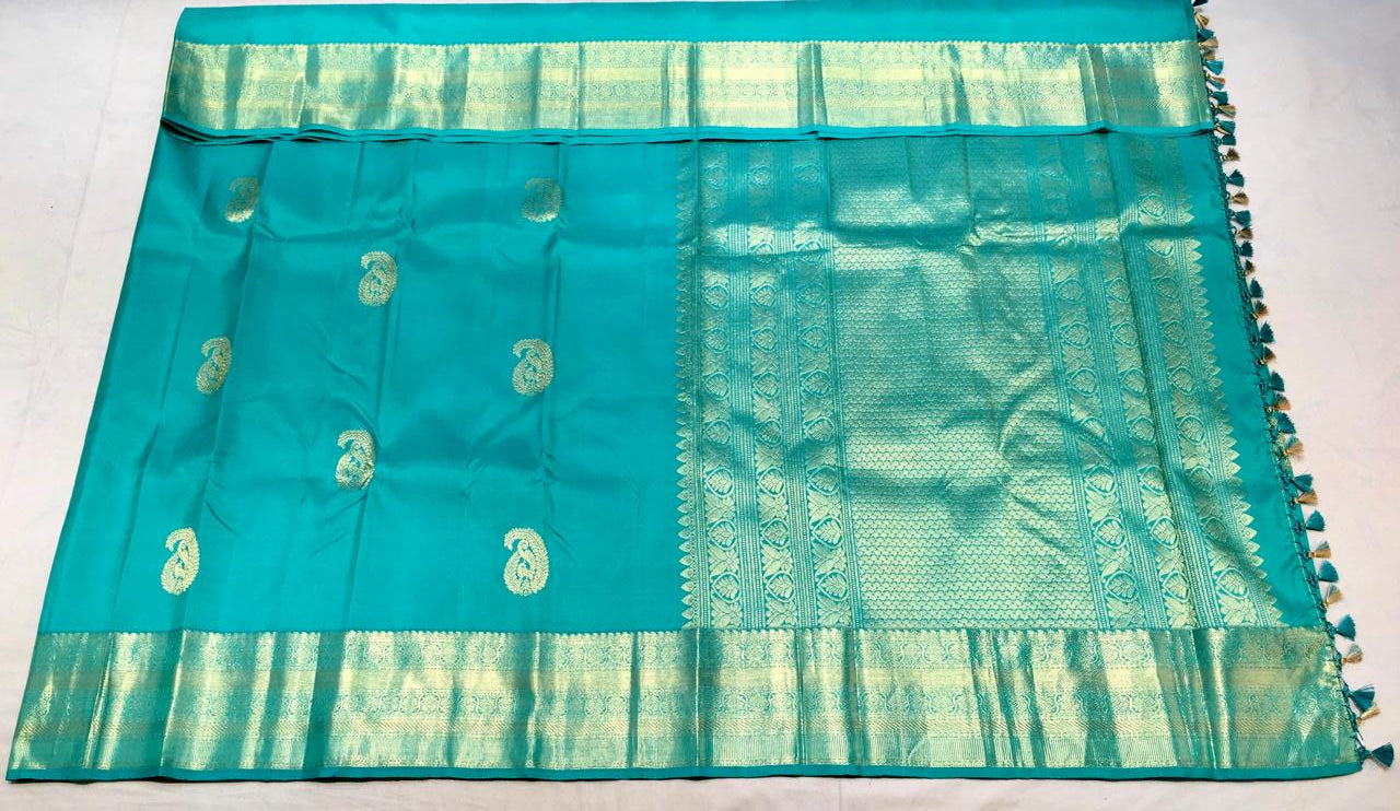 Deep Sea Green Kanchi with Gold Zari Pallu - MIRASILKS Deep Sea Green Kanchi with Gold Zari Pallu