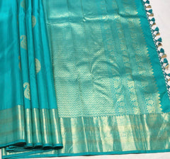 Deep Sea Green Kanchi with Gold Zari Pallu - MIRASILKS Deep Sea Green Kanchi with Gold Zari Pallu